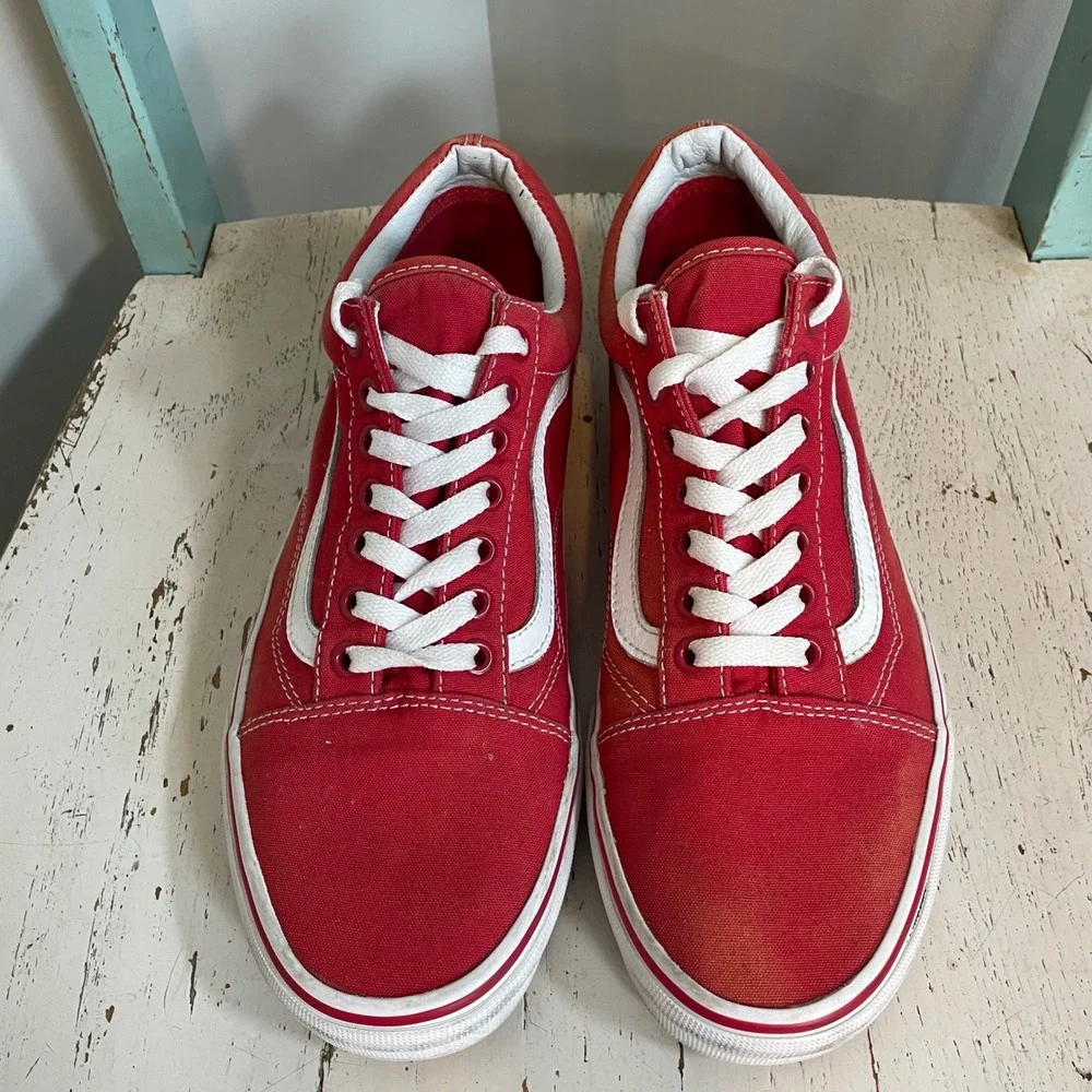 Vans Old Skool Red Canvas Low Top Skate Shoes Mens 9 Womens 10.5 721356 Sneakers